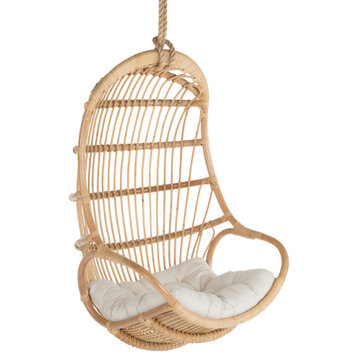 Hanging Rattan Swing Chair With Seat Cushion, Natural