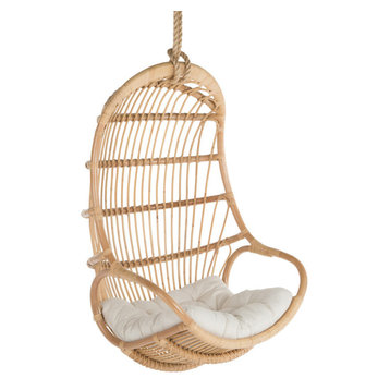 Hanging Rattan Swing Chair With Seat Cushion, Natural