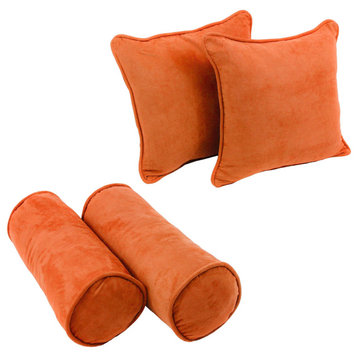 Double-Corded Solid Microsuede Throw Pillows, Set of 4, Tangerine Dream