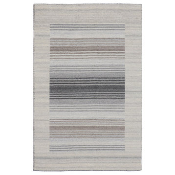 EORC Gray Hand Woven Wool And Viscose Reversible Flat Weave Durry Rug 3' x 5'
