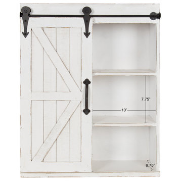 Cates Wood Wall Storage Cabinet with Sliding Barn Door, White 22x28