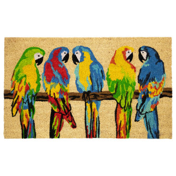 Toffee and Multicolor Parrots Coir Outdoor Doormat 18" x 30"