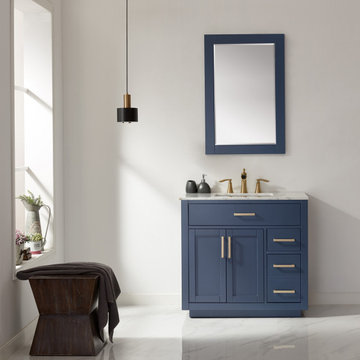 Ivy 36" Single Bathroom Vanity Set in Royal Blue and Carrara White Marble Counte