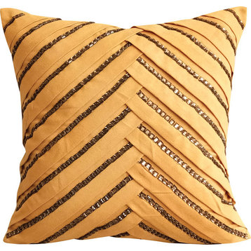 Beige Throw Pillow Cover, Pleated Smoke Crystal 14"x14" Suede Fabric, Beige