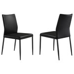 Armen Living - Kash Upholstered Dining Chair Set, Black Faux Leather With Black Metal Legs - Amp up the comfort of your home with the modern appeal and practical touch of our Kash Upholstered Dining Chairs - Set of 2 in Faux Leather with Black Metal Legs. With a slim and streamlined profile, the parsons chair brings effortless style and elegance to your home. It is perched upon slender black metal legs to make any room appear open and spacious. It features a tall back with a subtle curve to provide exceptional lumbar support. With a simple and elegant design, our dining room chair focuses on bringing comfort and convenience to your dining table. It can easily transition anywhere from your living space to your home office to provide a comfy seat for everyday functions. This kitchen chair is upholstered in UV and stain-resistant faux leather which does not crack or fade easily to provide easy care and maintenance. Built to last, the Kash dining chair is available in Taupe Gray, Brown, or Black Faux Leather with Black Metal Legs. These dining chairs are sold as a set of 2.