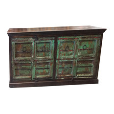 Mogul Interior - Consigned Antique Hand Carved Chest Colonial Green Sideboards TV Console Buffet - Buffets And Sideboards