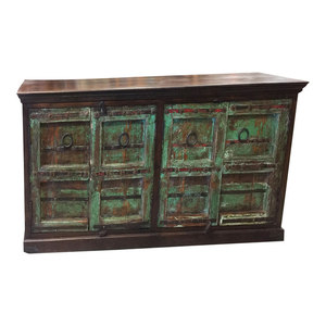 Mogul Interior - Consigned Antique Hand Carved Chest Colonial Green Sideboards TV Console Buffet - Buffets And Sideboards