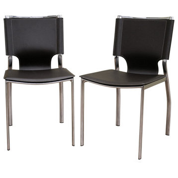 Dark Brown Leather Dining Chair with Chrome Frame