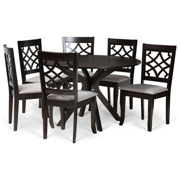 Elena Modern Grey Upholstered and Dark Brown Finished Wood 7-Piece Dining Set