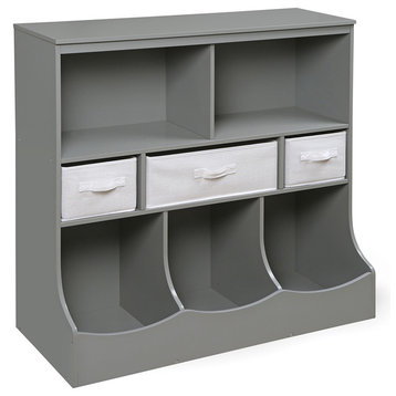 Combo Bin Storage Unit With Three Baskets, Gray