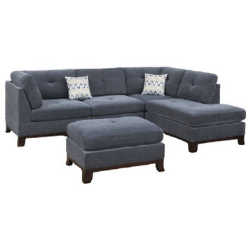 Mainz 3 Piece Sectional With Ottoman, Chenille Fabric, Ash Gray, 104x75x35