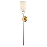 Hudson Valley Lighting - Rockland Wall Sconce, Aged Brass, White Linen - Long-tailed like a wall-mounted torch, tapered and clean-lined, Rockland is a dramatic sconce.