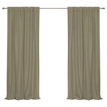 Linen Look Back Tab Blackout Curtains with Coating, Brown, 52"x84"