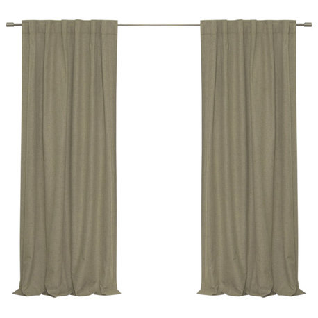 Linen Look Back Tab Blackout Curtains with Coating, Brown, 52"x84"