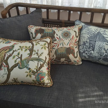 Sunroom | Close-up of custom pillows and 5" seat cushion