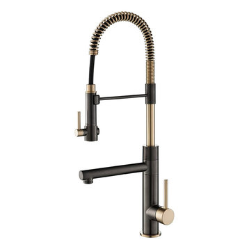 High Arc Kitchen Faucet, Pull Down Sprayer, Black Stainless Steel/Brushed Gold