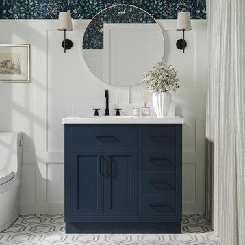 Ariel Hepburn 36" Left Sink Bath Vanity Base, Midnight Blue