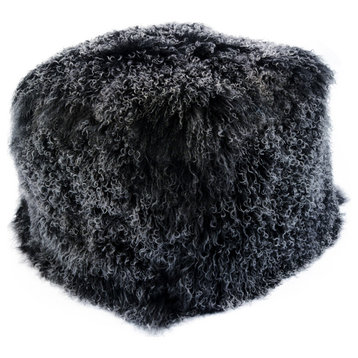 Lamb Fur Pouf Black Snow