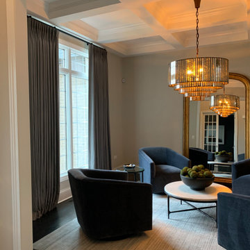 Front room Naperville IL, modern draperies with metal drapery hardware