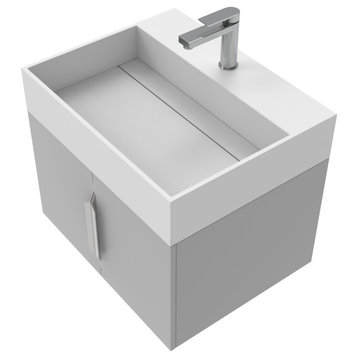 Amazon 24" Wall Mounted Bathroom Vanity Set, Gray, White Top, Chrome Handles