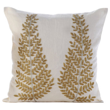 Ivory Living Room Pillow Covers Cotton Linen 20"x20", Binary Tree Home