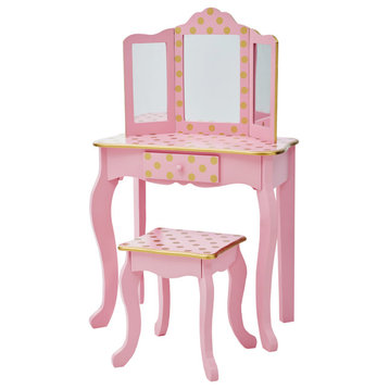 Kids Vanity Table Set Makeup Desk Pink/Gold