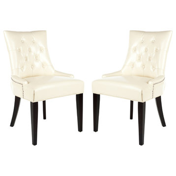 Safavieh Abby Tufted Side Chairs, Set of 2, Flat Cream, Espresso