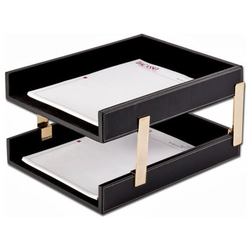 A1220, Rustic Black Leather, Double, Stacking, Trays