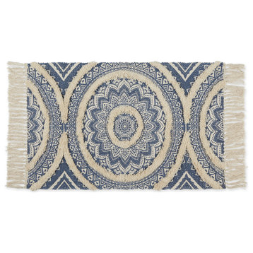 French Blue Printed Natural Hand-Loomed Shag Rug 2x3 ft.