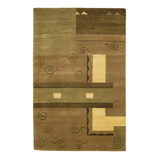 Chandra Aadi Aad1335 Rug, Green/Brown/Light Gold, 2'0