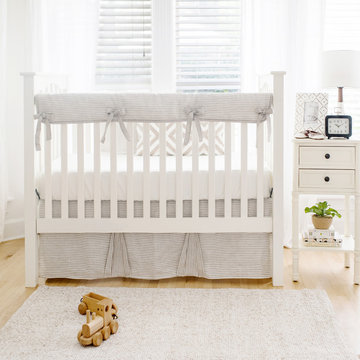 Washed Linen in Stripe Ecru Crib Bedding Collection