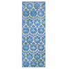 My Magic Carpet Leilani Damask Blue Washable Runner Rug, 2.5'x7'