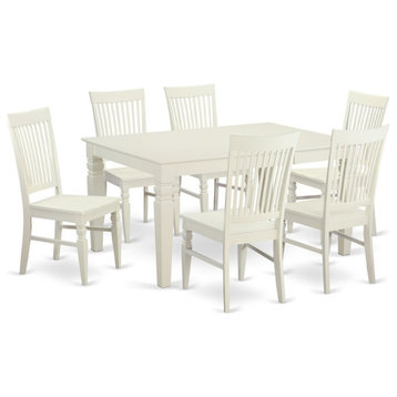 7-Piece Dining Room Set, Table and 6 Chairs, Linen White