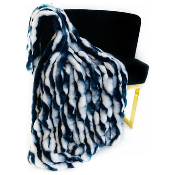 White Navy Snow Chinchilla Faux Fur Luxury Throw Blanket, Throw 60Wx90L