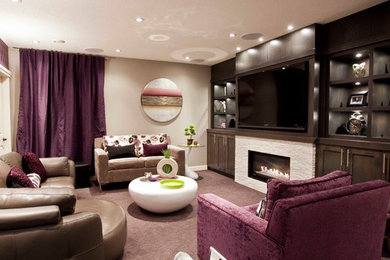 This is an example of a transitional basement in Calgary with purple floor.