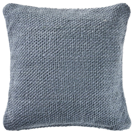 Felicity Cotton and Linen Woven Throw Pillow, Frost Blue