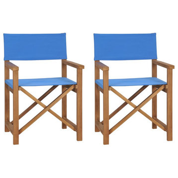 vidaXL Director's Chairs 2 Pcs Foldable Director's Chair Solid Wood Teak Blue