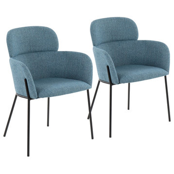 Milan Chair, Set of 2, Antique Brass Metal, Blue Noise Fabric