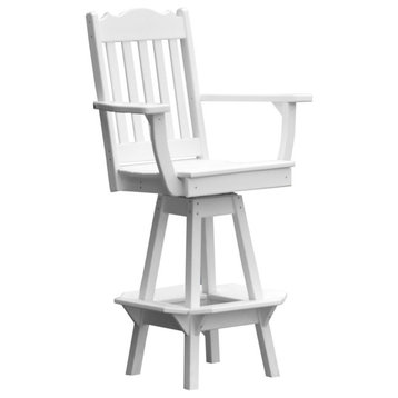 Royal Swivel Bar Chair with Arms in Poly Lumber, White