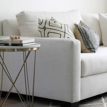 Custom Made White Sofa with Brass and Marble Side Table