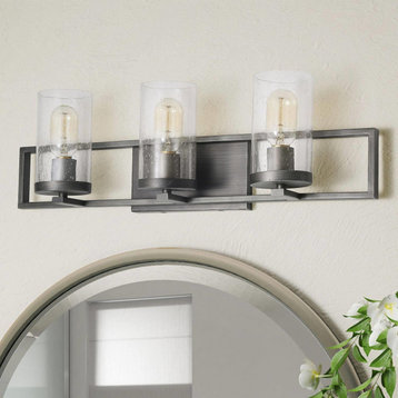 LALUZ 3-Light Brushed Gray Transitional Bathroom Vanity Light with Clear Glass