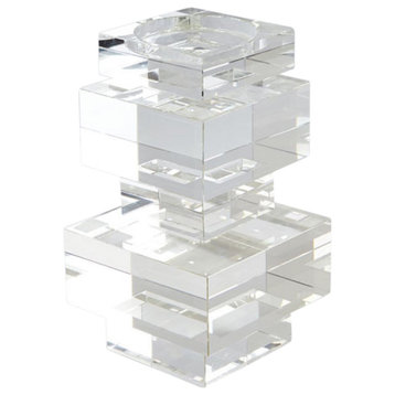 Dazzling Faceted Stacked Square Crystal Candle Holder Pillar Geometric Sculpture