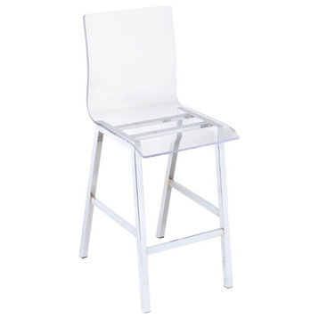Set of 2 Counter Height Chairs, Clear Acrylic and Chrome