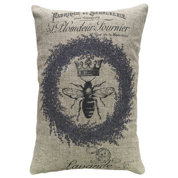 Lavender Bee Linen Pillow, 18"x12"