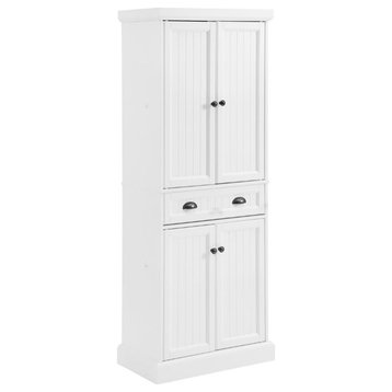 Pemberly Row 2-Cabinet Coastal Wood Pantry in Distressed White/Black