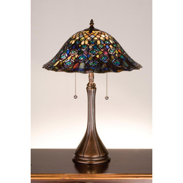 Meyda Tiffany 14574 Vintage Stained Glass / Tiffany Table Lamp - Mahogany