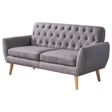 GDF Studio Eunice Petite Mid Century Modern Tufted Fabric Sofa, Dark Gray