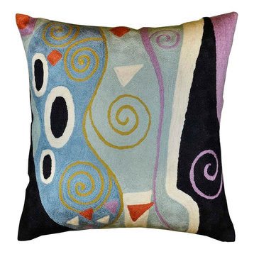 Klimt Cushion Cover Decorative Marine Hand Embroidered Wool 18x18″