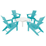 Polywood - Polywood Quattro 5-Piece Conversation Set, Aruba/White - Simple to fold flat and travel with you by removing two pins at the front of the chair, the Quattro Folding Adirondacks pair beautifully with the POLYWOOD Modern Conversation Table for a cozy backyard, patio, or beach space. This set is constructed of durable POLYWOOD lumber available in a variety of attractive, fade-resistant colors and will never require painting, staining, or waterproofing.