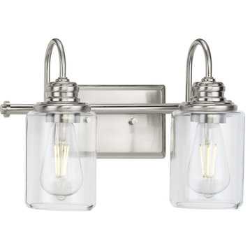 Aiken Collection Two-Light Brushed Nickel Clear Glass Bath Vanity Wall Light